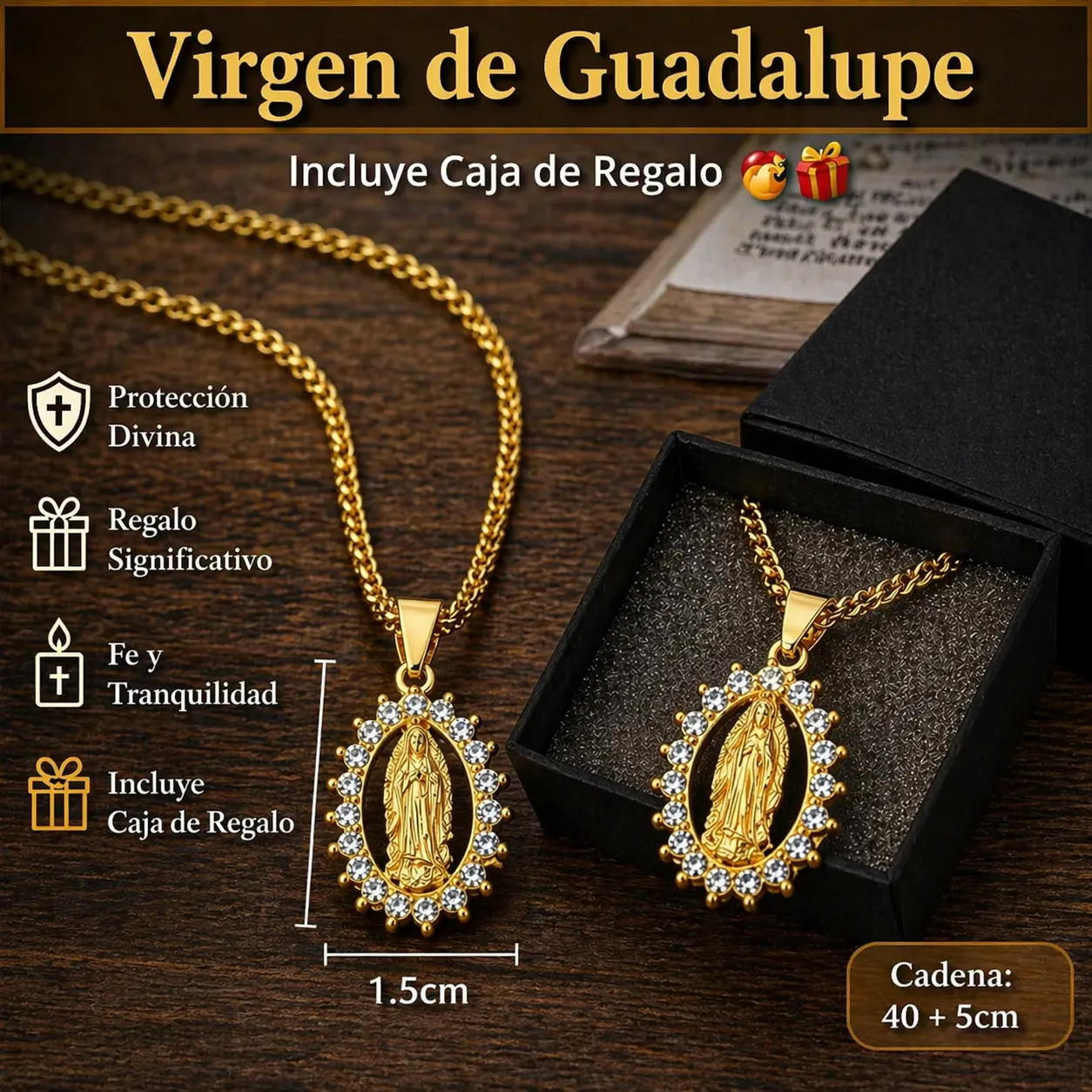 Collar Virgen de Guadalupe Protección y Guía Celestial +CAJA DE REGALO 🙏 ✝️ 🕊️